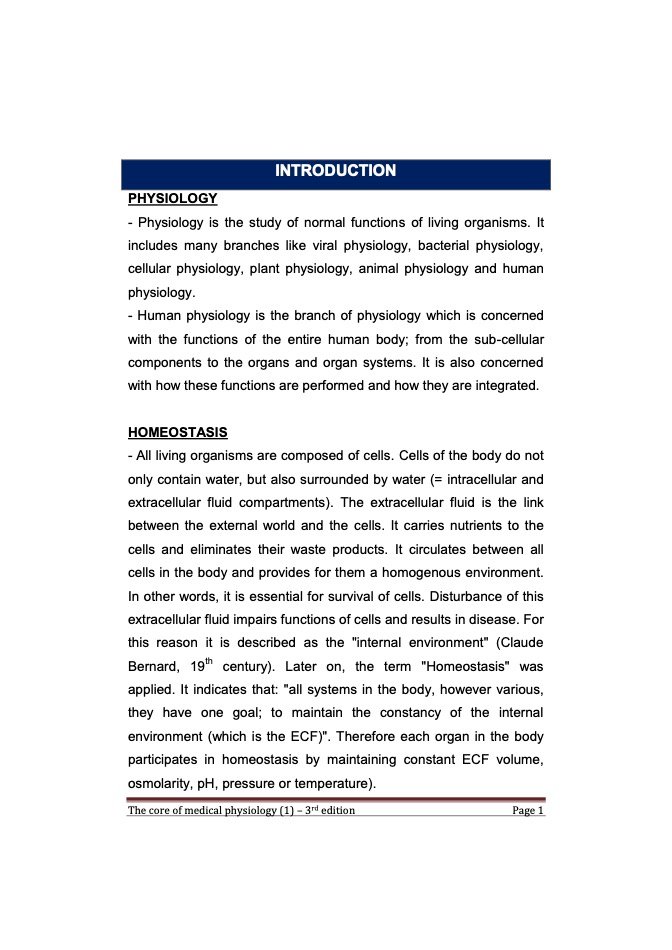 The core of medical physiology 3rd Edition Part 1